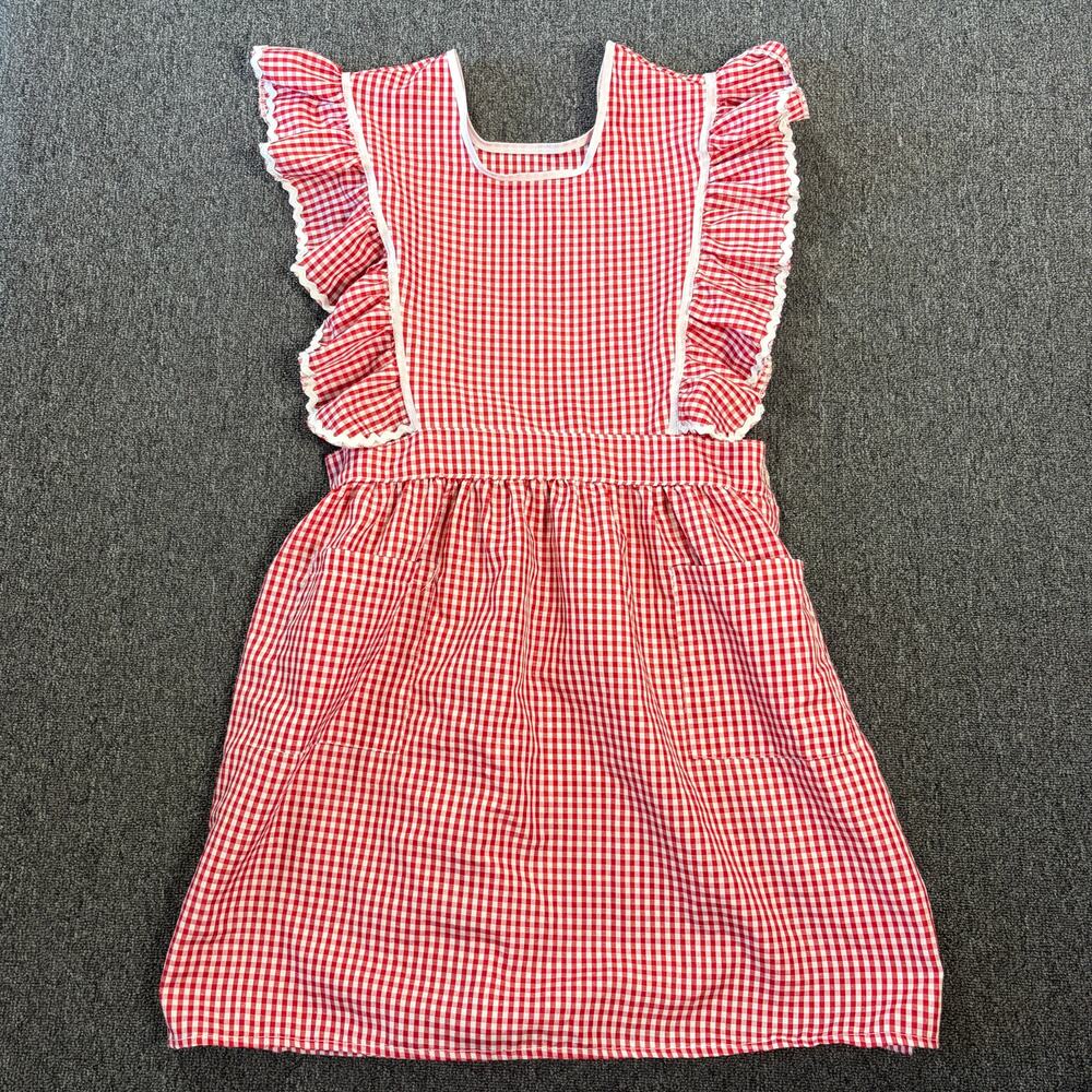 Vintage Y2k Gingham Red White Flutter Apron Sleeveless Tank Top Dress Women's S